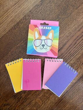 Fun Spiral mini Notebooks and Dog Eraser Set - Pink, Purple, Yellow